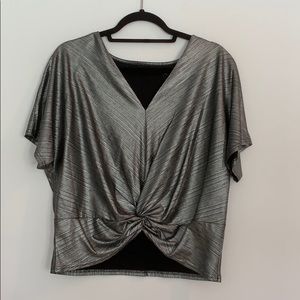 NWT Silver shiny tie front tank top